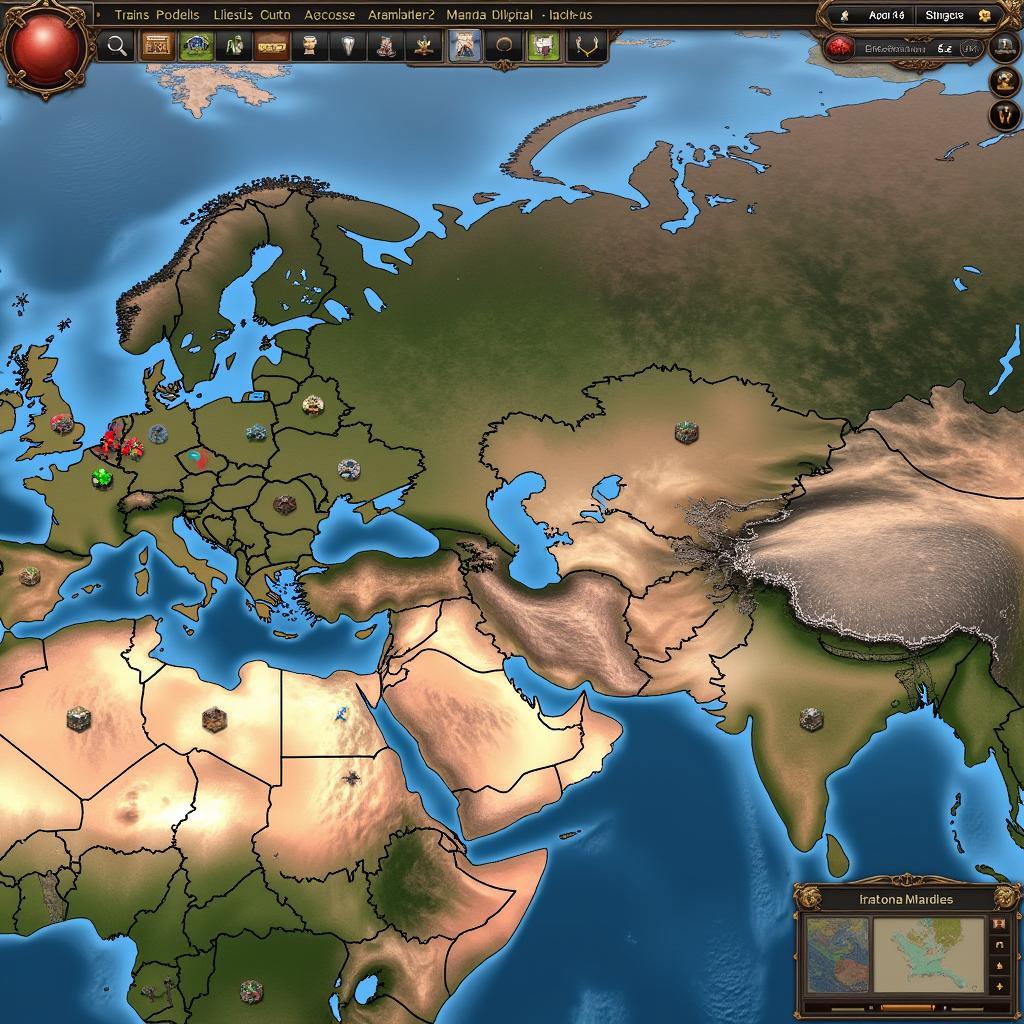 Hearts of Iron 4 gameplay screenshot showing a world map with highlighted territories and military units.