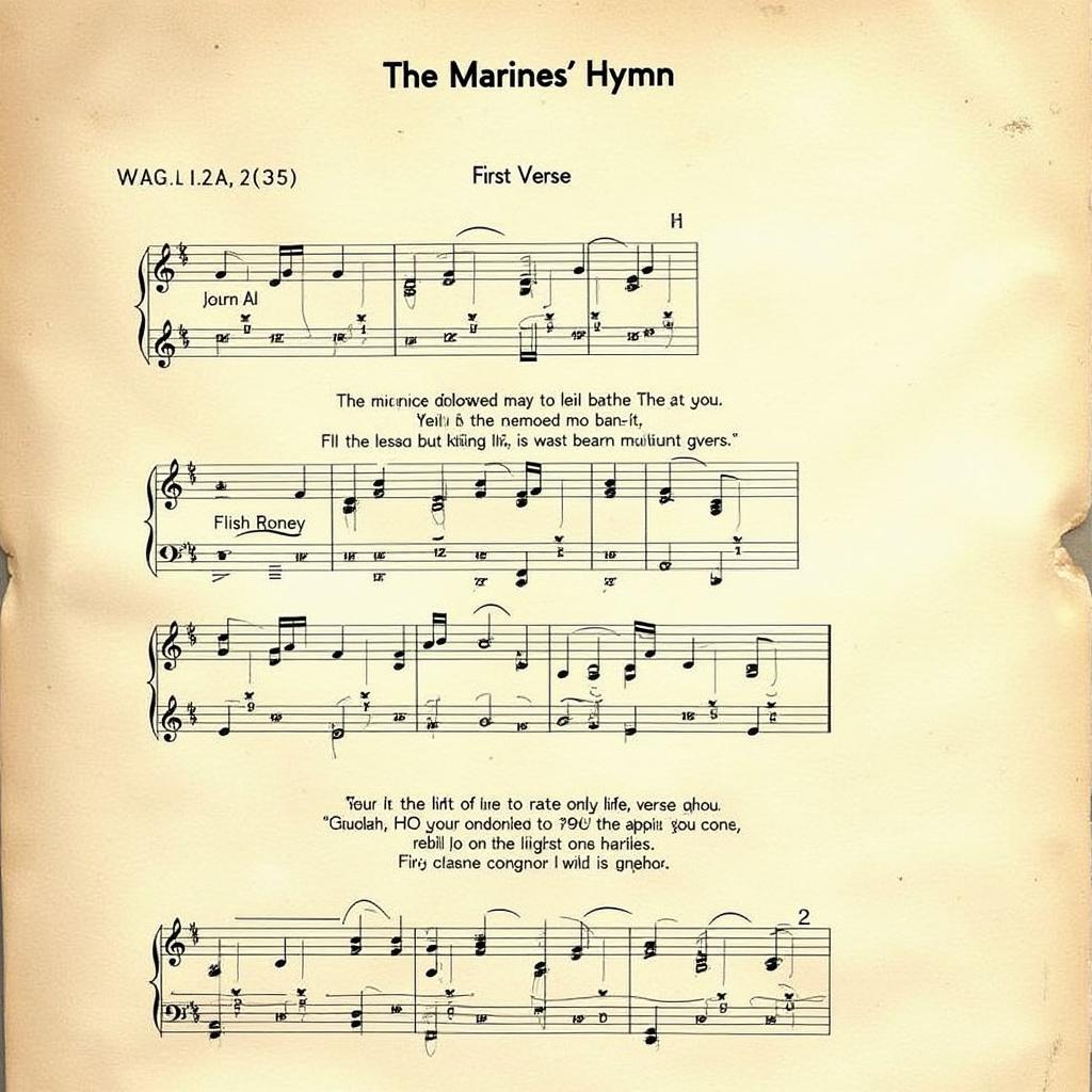 Sheet music of the Marines' Hymn