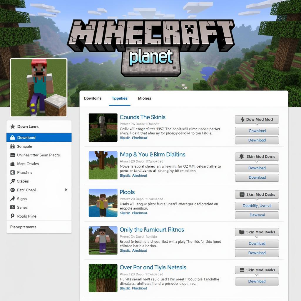 Planet Minecraft Homepage Showing Download Buttons