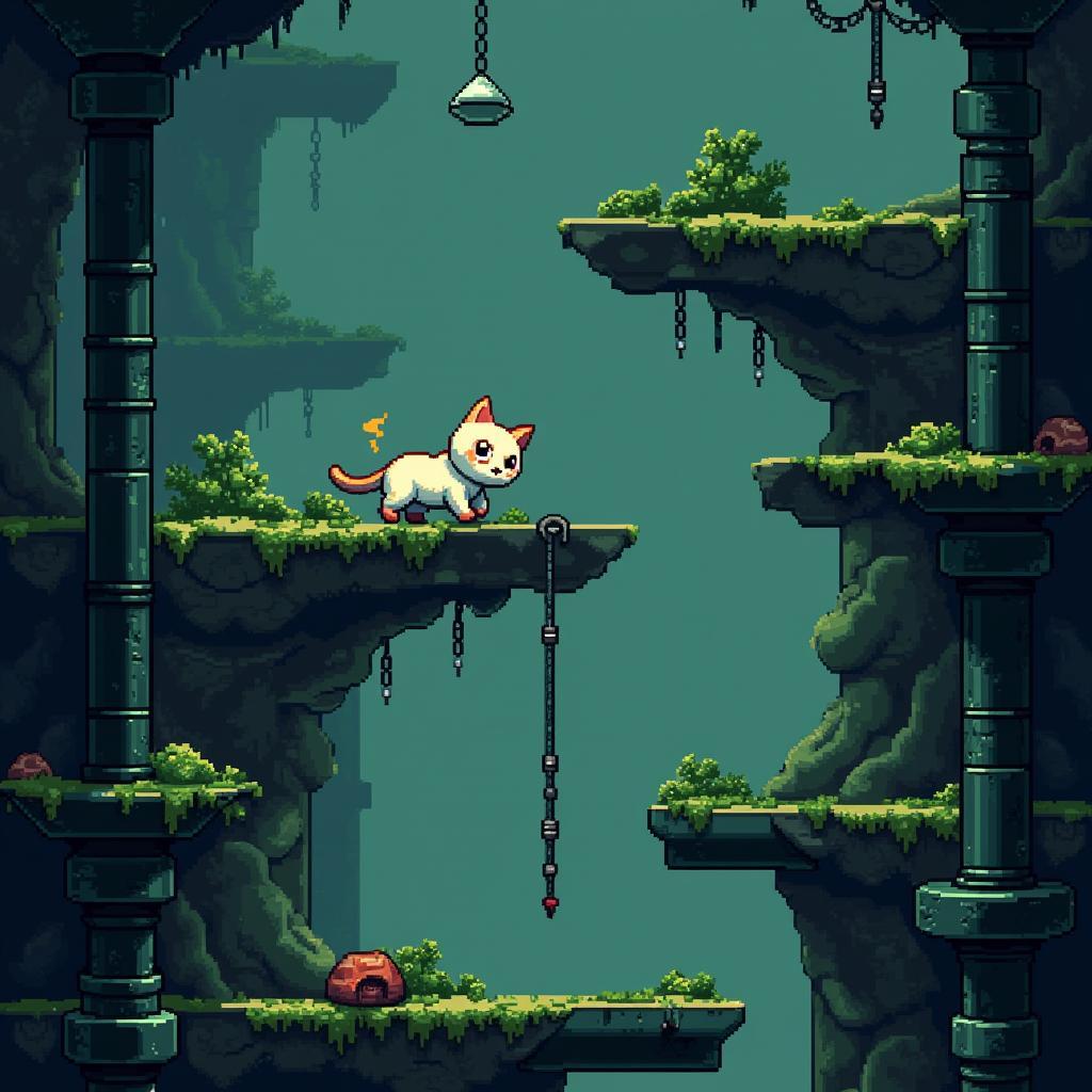 Slugcat navigating the treacherous industrial landscape of Rain World.