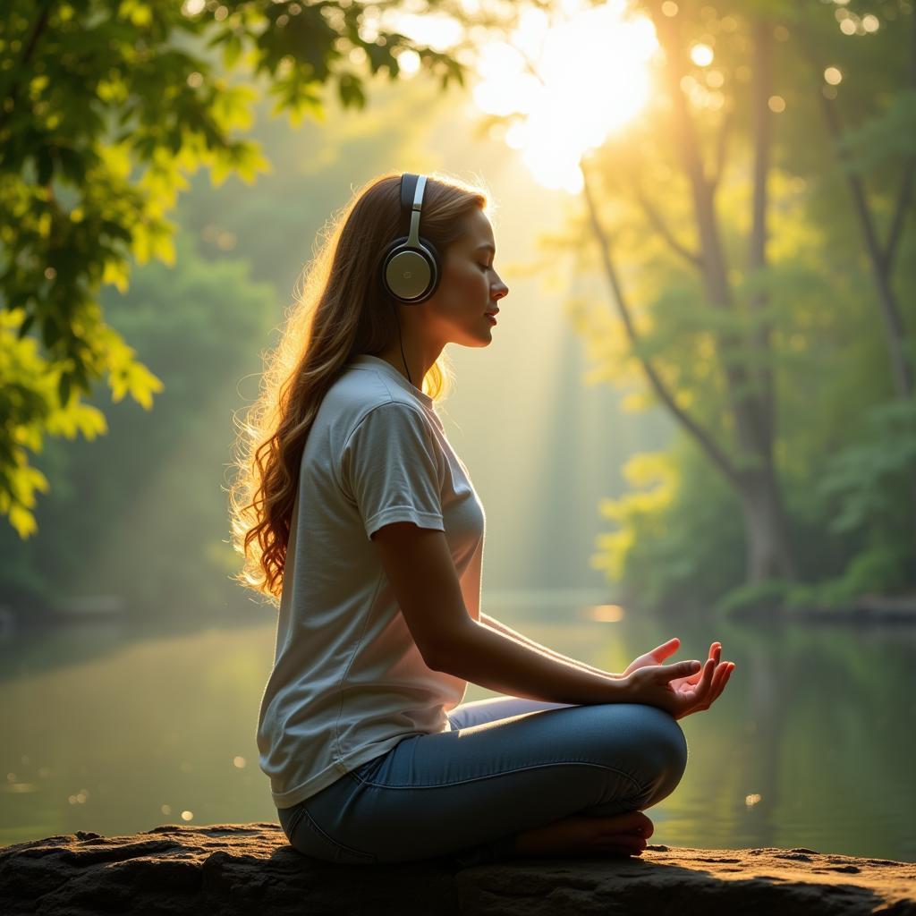 Person Meditating with 777 Hz Playing