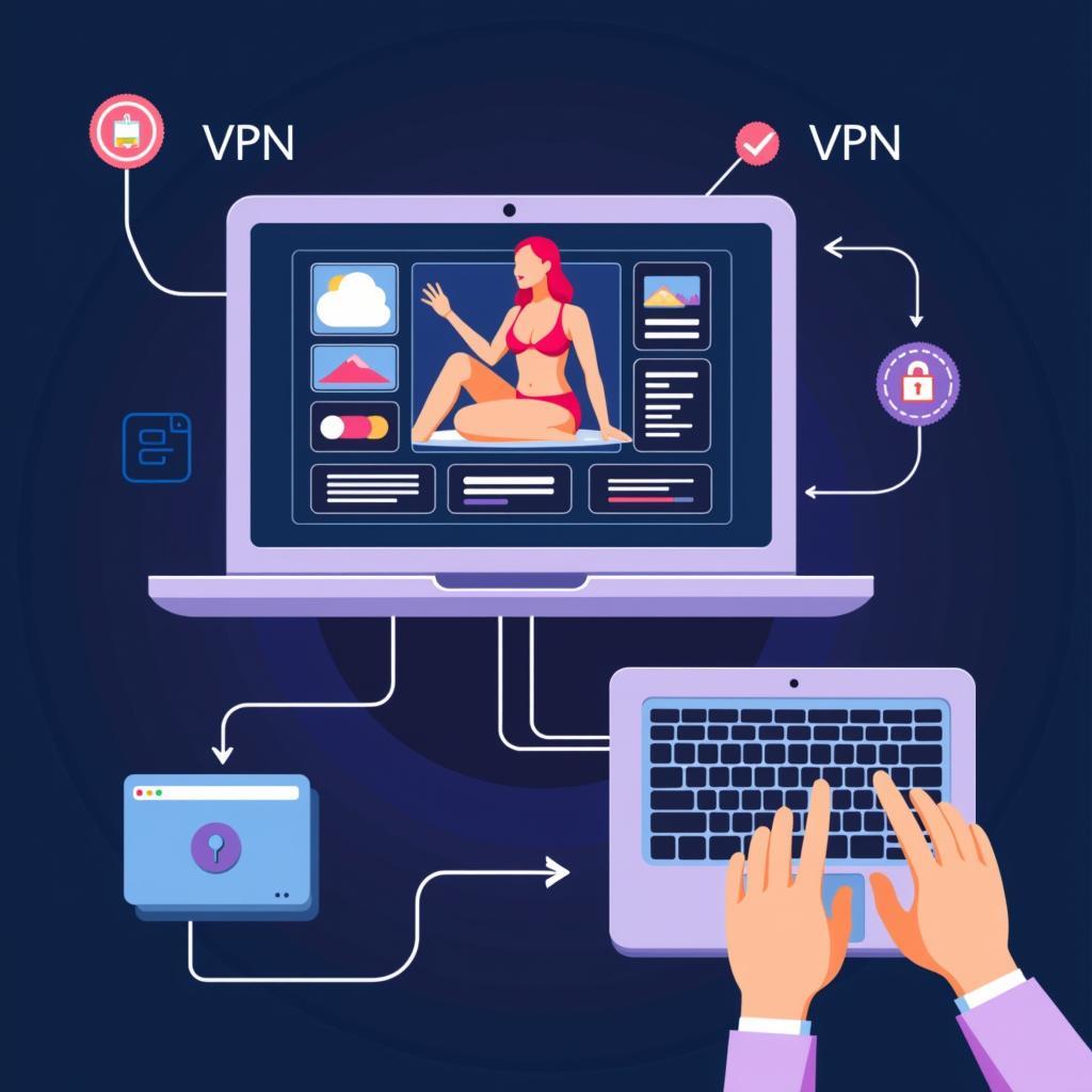 VPN for Secure Porn Access:  A graphic showing a user's connection being routed through a VPN server, protecting their privacy while accessing online adult content.